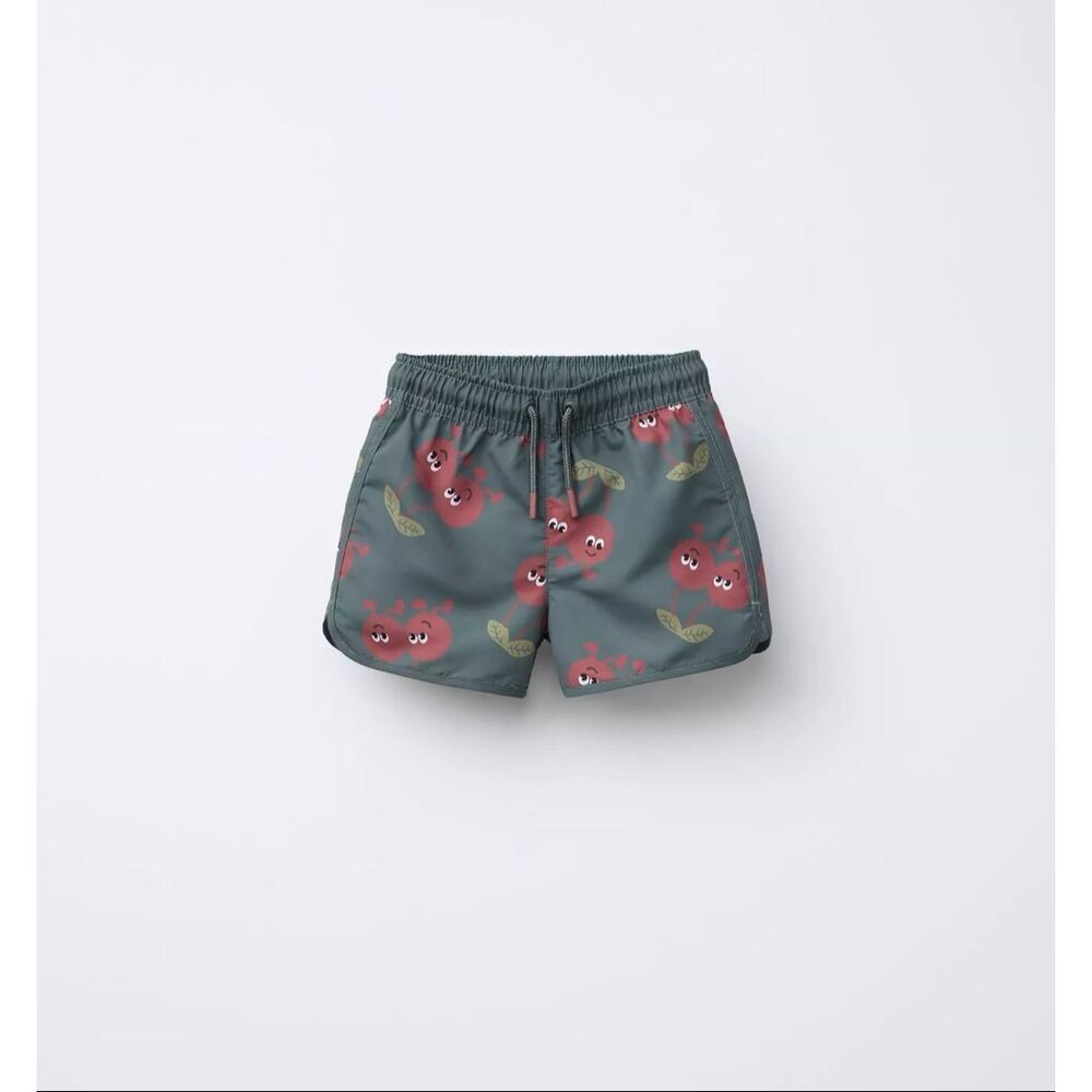 zara cherry print swim shorts toddler boys 6 years swim trucks summer green/red